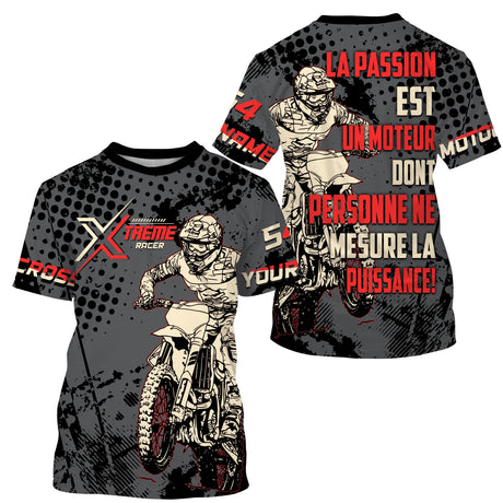 Maillot Cross Dirt Bike Personnalisé Gris, T-shirt Pilote Moto Cross Tout-Terrain - MZ29122203 - T-shirt Col Rond Unisexe