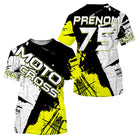 Anti-UV à capuche maillot motocross jaune noir, lettrage Moto Cross Xtreme et numéro de course personnalisé