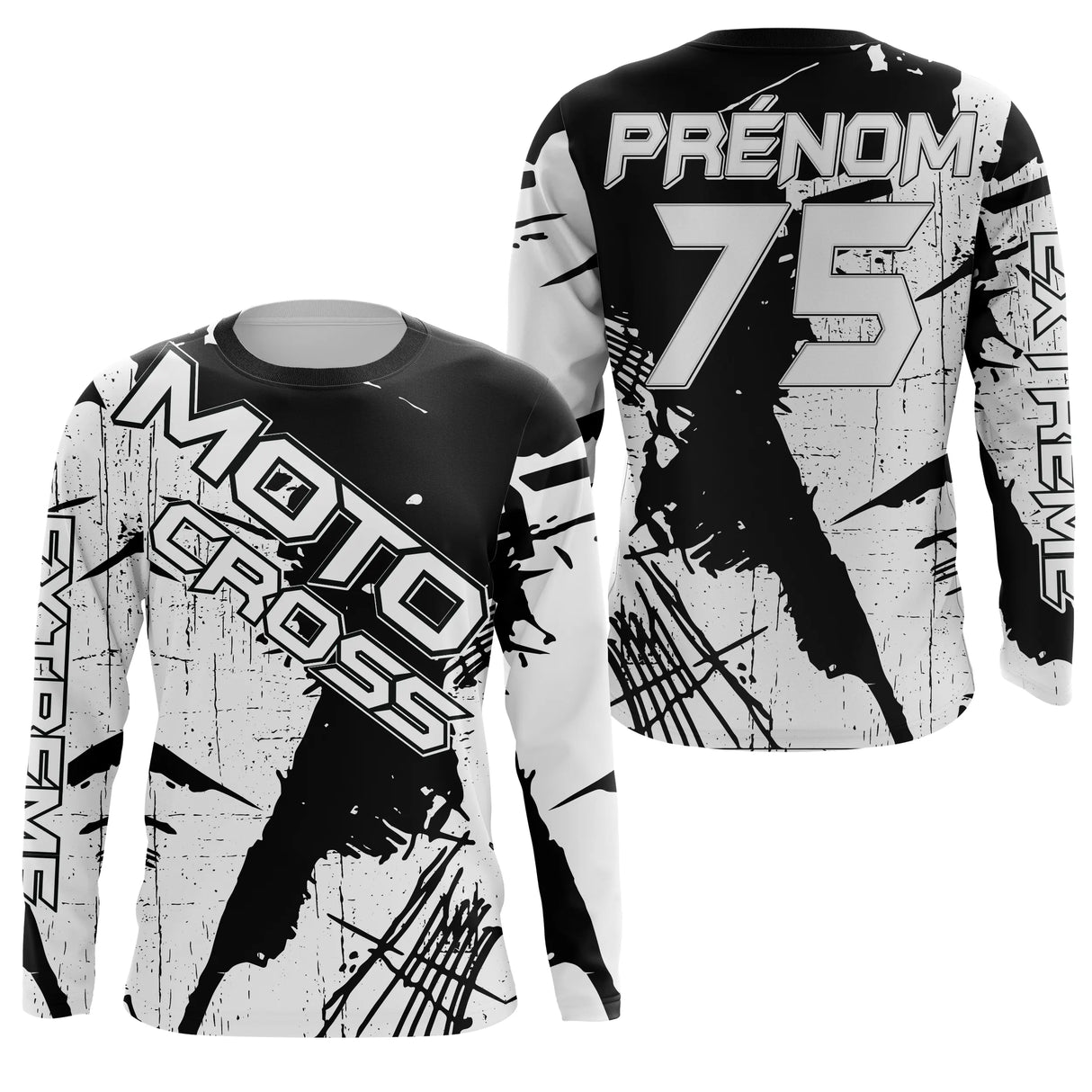 Maillot Cross Dirt Bike Personnalisé Noir Et Blanc, Cadeau Pilote Moto Cross, Courses Tout-Terrain - MZ29122209 - Anti-UV T-shirt Manches Longues