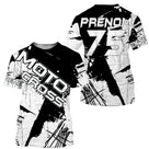 Anti-UV à capuche maillot motocross noir blanc, lettrage Moto Cross Xtreme et numéro de course personnalisé