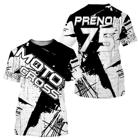 Maillot Cross Dirt Bike Personnalisé Noir Et Blanc, Cadeau Pilote Moto Cross, Courses Tout-Terrain - MZ29122209 - T-shirt Col Rond Unisexe