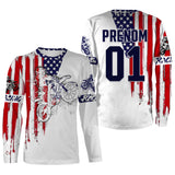 T-shirt manches longues motocross USA tricolore Racing, design dirt bike personnalisable prénom numéro