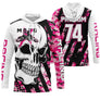 Anti-UV à capuche motocross rose vif crâne MX, design audacieux personnalisé pour pilote