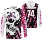 Anti-UV à capuche motocross rose vif crâne MX, design audacieux personnalisé pour pilote