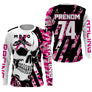 Anti-UV manches longues motocross rose camo crâne, tenue piste avec prénom et numéro pour pilote
