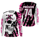 Anti-UV manches longues motocross rose camo crâne, tenue piste avec prénom et numéro pour pilote