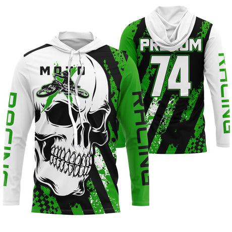 Maillot Cross Anti-UV Numéro Et Nom Personnalisé, Crâne MX Vert Camo Dirt Bike, Moto Tout-Terrain - CT17122232 - Anti-UV T-Shirt Manches Longues à capuche Unisexe