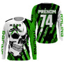 Maillot cross moto vert chartreuse vue dos design crâne MX numéro pilote personnalisable
