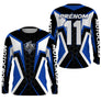 Anti-UV manches longues motocross bleu hexagonal, tenue piste avec prénom et numéro pour pilote