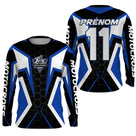 Anti-UV manches longues motocross bleu hexagonal, tenue piste avec prénom et numéro pour pilote