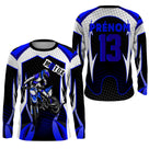 Anti-UV manches longues motocross bleu damier, tenue piste avec prénom numéro et photo personnels