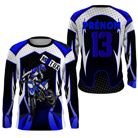 Maillot Cross Protection UV Personnalisé, MX Tout-Terrain, Dirt Bike Bleu - CT19122225 - Anti-UV Tshirt manches longues