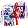 Anti-UV à capuche motocross France crâne blanc, design rock dirt bike personnalisé tricolore