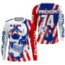 Anti-UV manches longues motocross France crâne blanc tricolore, tenue piste avec prénom et numéro
