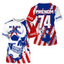 Maillot motocross France blanc avec grand crâne dessiné et drapeau tricolore, prénom numéro 74 imprimés