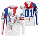 Anti-UV à capuche motocross France blanc tricolore, design Racing dirt bike personnalisé