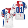 Maillot motocross France blanc tricolore avec motard sketch et drapeau, lettrage Racing prénom numéro 01