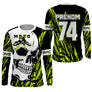 Anti-UV manches longues sweat motocross vert lime crâne, tenue piste avec prénom et numéro pour pilote