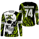 Anti-UV manches longues sweat motocross vert lime crâne, tenue piste avec prénom et numéro pour pilote