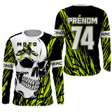 Anti-UV manches longues sweat motocross vert lime crâne, tenue piste avec prénom et numéro pour pilote