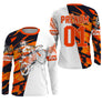 Anti-UV manches longues sweat motocross orange blanc Racing, tenue piste avec prénom et numéro