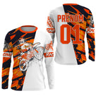 Anti-UV manches longues sweat motocross orange blanc Racing, tenue piste avec prénom et numéro