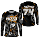 Anti-UV manches longues maillot motocross orange noir, design dirt bike mécanique personnalisé