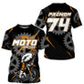 Anti-UV à capuche maillot motocross orange noir, lettrage Moto Racing chaîne et numéro de course personnalisé