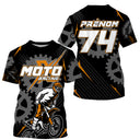 Anti-UV à capuche maillot motocross orange noir, lettrage Moto Racing chaîne et numéro de course personnalisé