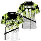 Anti-UV à capuche maillot motocross vert citron, lettrage Extreme Racing et numéro de course personnalisé