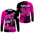 Anti-UV manches longues maillot motocross rose Brap girl, design dirt bike féminin personnalisé