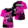 Anti-UV à capuche maillot motocross rose, slogan Brap like a girl et numéro de course personnalisé