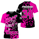 Anti-UV à capuche maillot motocross rose, slogan Brap like a girl et numéro de course personnalisé