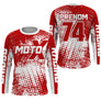 Anti-UV manches longues maillot motocross rouge blanc MotoX, design dirt bike racing personnalisé