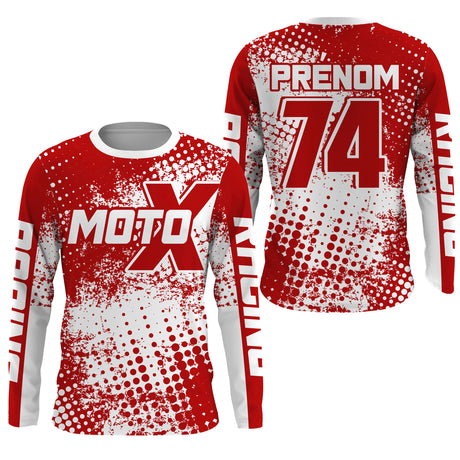 Maillot Cross Protection UV Rouge, Cadeau Personnalisé Pilote Moto Cross, Courses Moto Tout-Terrain - MZ27122201 T-shirt Anti UV Manches Longues