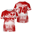 Anti-UV à capuche maillot motocross rouge blanc, motif halftone MotoX Racing et numéro personnalisé