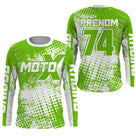 Anti-UV manches longues maillot motocross vert blanc MotoX, design dirt bike racing personnalisé