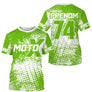 Anti-UV à capuche maillot motocross vert pomme blanc, motif halftone MotoX Racing et numéro personnalisé