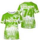 Anti-UV à capuche maillot motocross vert pomme blanc, motif halftone MotoX Racing et numéro personnalisé