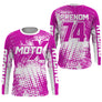Anti-UV manches longues maillot motocross rose fuchsia MotoX, design dirt bike féminin personnalisé