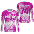 Anti-UV manches longues maillot motocross rose fuchsia MotoX, design dirt bike féminin personnalisé