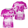 Anti-UV à capuche maillot motocross rose fuchsia blanc, motif halftone MotoX Racing et numéro personnalisé