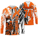 Maillot motocross orange blanc avec pilote en saut et lettrage Xtreme, prénom et numéro 74 imprimés