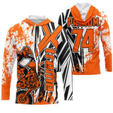 Maillot motocross orange blanc avec pilote en saut et lettrage Xtreme, prénom et numéro 74 imprimés