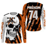 Anti-UV manches longues maillot motocross orange noir tête de mort, design dirt bike extreme personnalisé