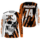 Anti-UV manches longues maillot motocross orange noir tête de mort, design dirt bike extreme personnalisé