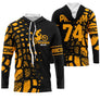 Maillot motocross jaune noir avec moto cross et lettrage Motocross For Life, prénom et numéro 74 imprimés