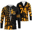 Maillot motocross jaune noir avec moto cross et lettrage Motocross For Life, prénom et numéro 74 imprimés