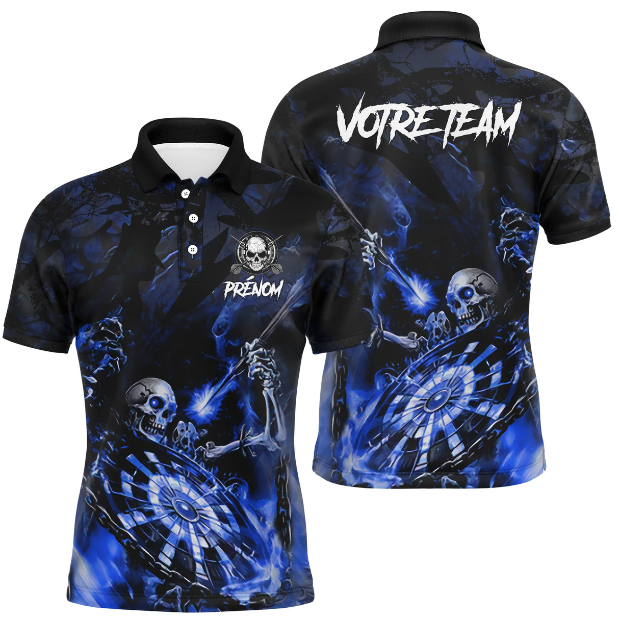 T-shirt Polo Darts Skull Personnalisé – Style Gothique Flamme | Vêtements Équipe Fléchettes Homme - A06172501