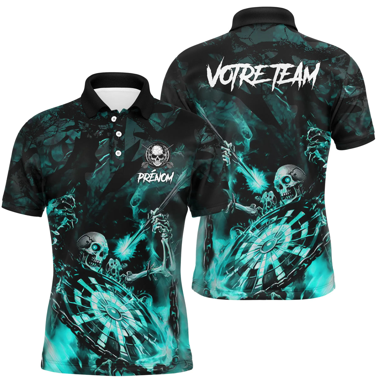 T-shirt Polo Darts Skull Personnalisé – Style Gothique Flamme | Vêtements Équipe Fléchettes Homme - A06172501